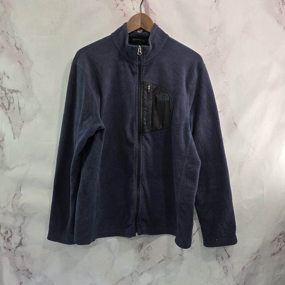 The North Face Jacket Mens Large Blue Black Fleece Full Zip Chest Pocket Mock